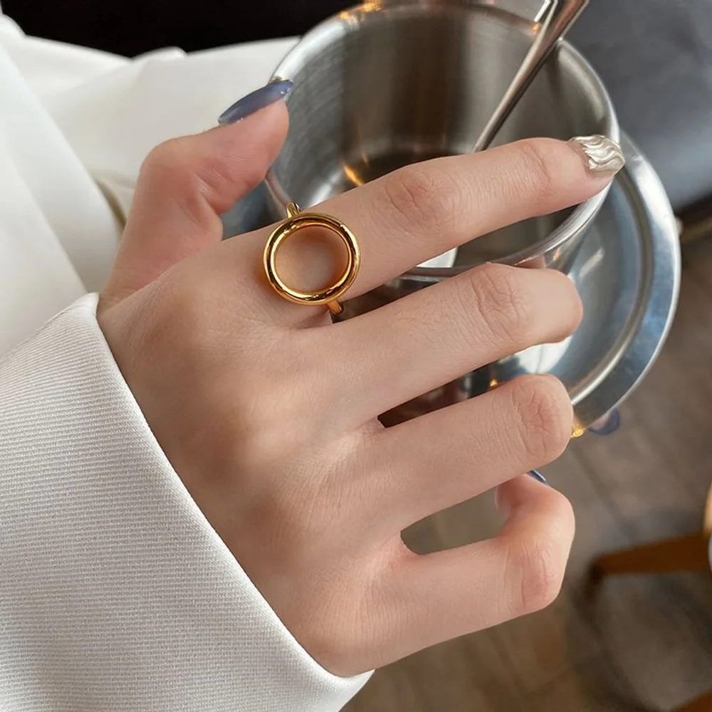 NEW Women's Solid Circle Ring Adjustable‎ Gold Plated S925